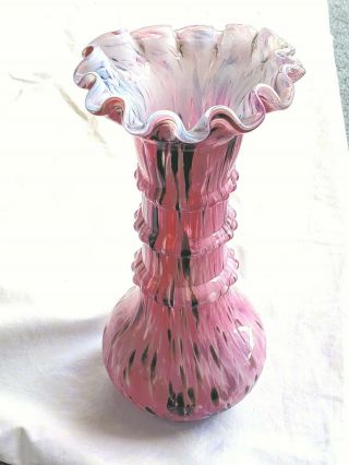 Antique Rare Stunning Legras Rosario 1175 Ruffled Spatter Glass Vase 8.  75 "