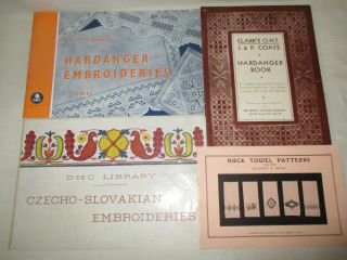 Vintage Dmc 1968 Hardanger And 1956 Czecho - Slovakian Embroidery Booklets,