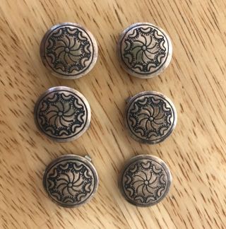 Metal Button Covers Geometric Vintage Round Silver 6 Art Nouveau Women’s