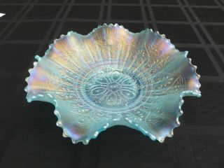 Antique Northwood Ice Blue Carnival Glass " Hearts & Flowers " Bowl