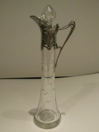 Wmf Art Nouveau Jugenstil Pewter And Glass Liqueur Bottle.  German Circa 1905