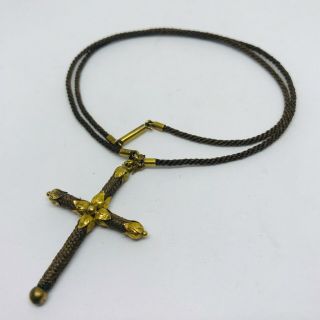 Antique Victorian 18ct Gold Mourning Hair Cross Necklace