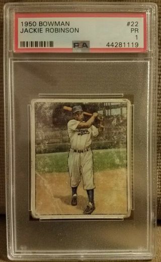 1950 Bowman Baseball Card 22 Jackie Robinson Brooklyn Dodgers Psa 1 Pr