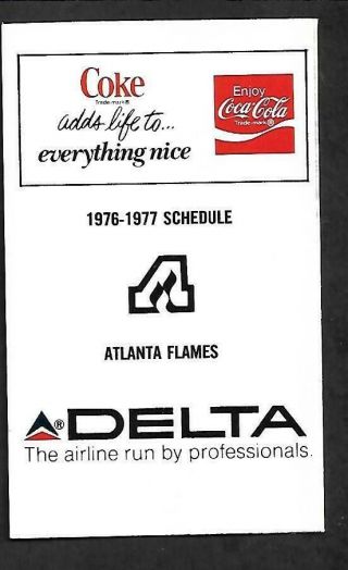 Atlanta Flames / Hawks 1976 - 77 Schedule,  Nhl Hockey,  Nba,  4 Page Foldout,  Coke