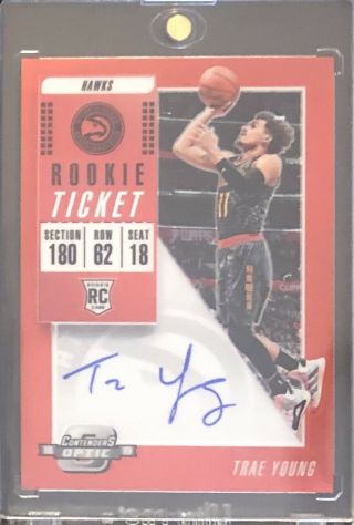 2018 - 19 Contenders Optic Red Trae Young Rookie Ticket On Card Auto Rc D 057/149