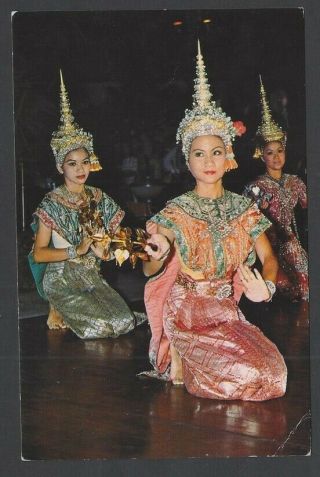 Thailand Thai Dancing Girls Vintage Colour Postcard To Sweden