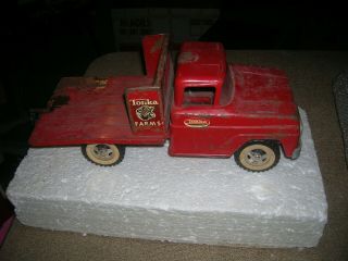 Vintage Tonka Red Ford Farm Flatbed Truck Steel Toy 14.  5 " Long