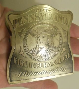 Antique Brass The Pennsylvania Fire Insurance Co Philadelphia.  Letter Paper Clip
