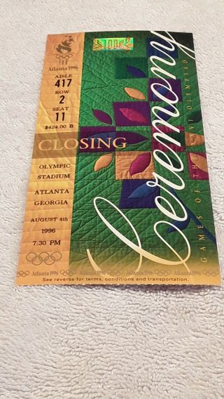 1996 Xxvi Atlanta Olympic Games Ticket Closing Ceremony