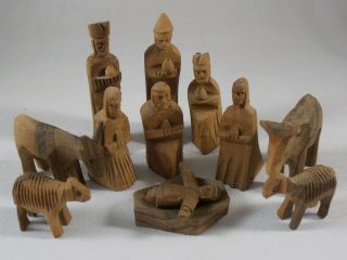Vintage 12 Piece Olive Wood Nativity Creche Hand Carved Made In Israel Christmas