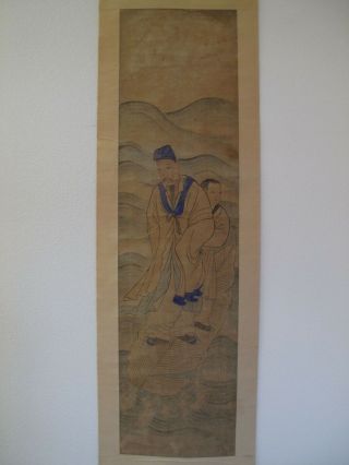Fine 19th 20th Century Large Chinese Hand Painting Of Nobleman & Woman Scroll