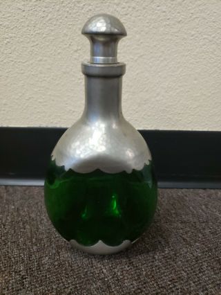 Vintage 10 " Royal Holland Daalderop Green Glass Pewter Decanter Bottle W/stopper