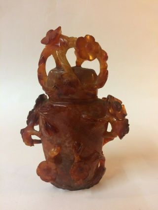 Chinese Agate Vase And Cover With Floral Design