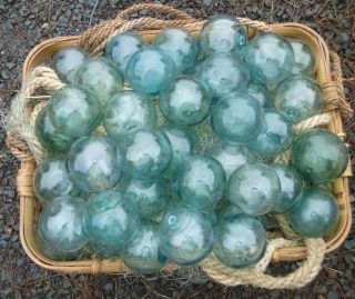 Japanese Glass Fishing Floats 3 - 3.  5 " (22) Aqua Blue Green Bulk Tiki Ocean Vntg