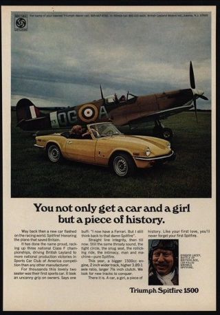 1973 Triumph Spitfire 1500 Convertible - Wwii Ace Pilot Ginger Lacey Vintage Ad