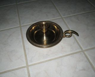 Vintage Solid Brass Chamberstick Candle Holder W/finger Ring Handle
