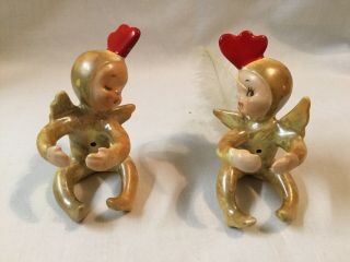 Vintage 1958 Holt Howard Elf Pixie Chicken Candle Huggers Feathered Angels