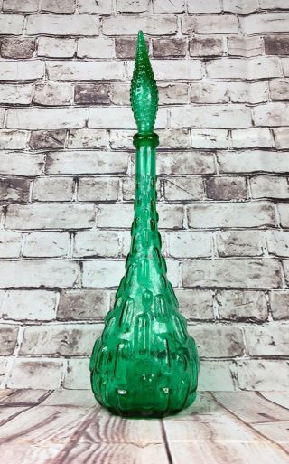 Vintage Mid Century Green Glass Genie Bottle Decanter Murano Empoli Italy