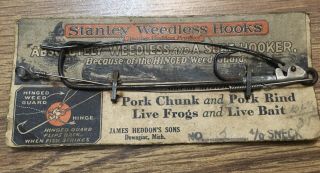 Rare Vintage Frog Lure Stanley Weedless Hook Metal Bait Harness On Card