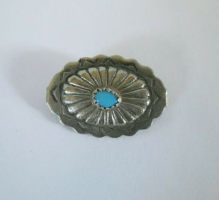 Small Vintage Navajo Sterling Silver & Turquoise Concho Pin Or Brooch
