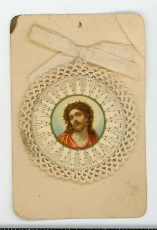 Vintage Embroidered Catholic Holy Card Jesus Christ Religious Icon