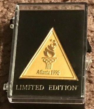 1996 Atlanta Olympic Games 100 Gold Pin With Limited Edition Case Torch Rare