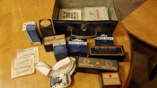 Vintage Johnson & Johnson Wood’s Emergency First Aid Kit 1940s Wall Mount
