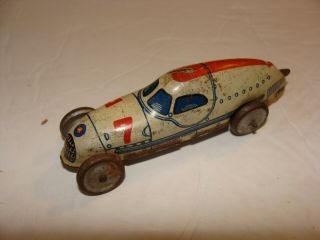 Antique Us Zone Germany Boat - Tail Race Car Tin Wind Up Penny Toy Vintage Old