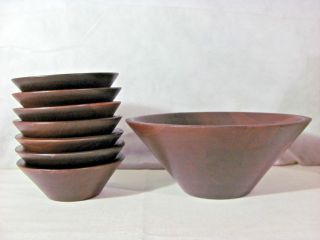 Giftwood Heirloom Giftware Dark Walnut Wooden Salad Bowl With 7 Individual Bowls