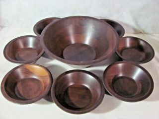 Giftwood Heirloom Giftware Dark Walnut Wooden Salad Bowl with 7 Individual Bowls 2