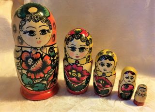 Vintage Colorful Russian Nesting Dolls Set Of 5