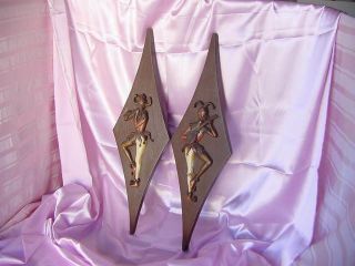 Vintage Mid Century Modern Wall Art Decor 1960s Pair Court Jester Wall Plaques