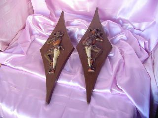 VINTAGE MID CENTURY MODERN WALL ART DECOR 1960s PAIR COURT JESTER WALL PLAQUES 2