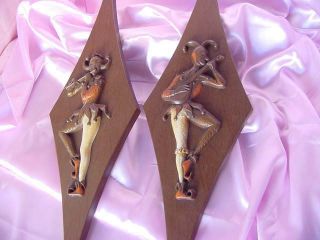 VINTAGE MID CENTURY MODERN WALL ART DECOR 1960s PAIR COURT JESTER WALL PLAQUES 3