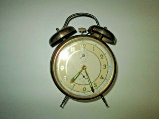 Vintage Jerger West Germany Alarm Clock Metal With Two Bells & Two Feet
