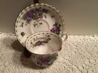 Vtg Royal Albert Flower Of The Month Series Teacup & Saucer - February/violets