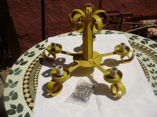 Mid Century Modern Vintage Canary Yellow Heavy Metal Or Iron Chandelier