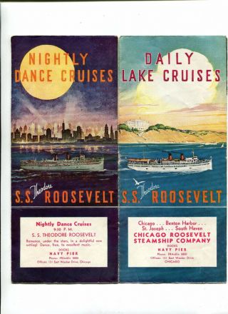 Vintage Cruise Line Brochure Ss Theodore Roosevelt Day Cruise Lake Michigan 1940
