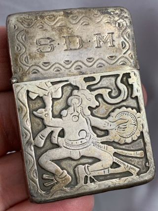 Vintage.  900 Silver Decorated Lighter Case With 2032695 Zippo Insert Guatemala