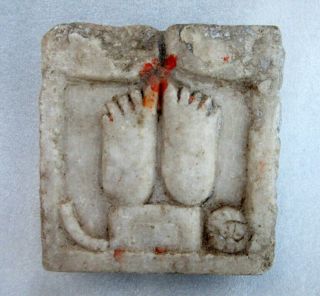 Antique Old Rare Hand Carved White Marble Hindu Goddess Laxmi Feet Figure Statue