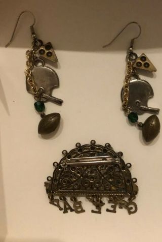 Vintage Rare Green Bay Packers NFL Football Costume Jewelry Set Brooch Earrings 2