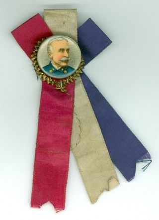 Vtg 1898 Navy Admiral George Dewey Spanish American War Pinback Button W/ribbons