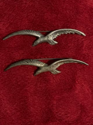 2 - Flying Bird Seagull.  925 Sterling Silver - Pin Brooch Vintage -
