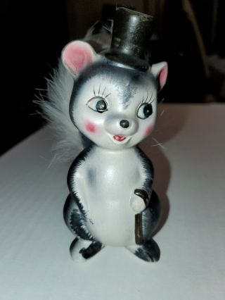 Vintage - Skunk Figurine - Made In Japan - Fur Tail