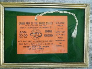 Watkins Glen Grand Prix Of The United States Oct.  6 1963 Formula One Race Ticket