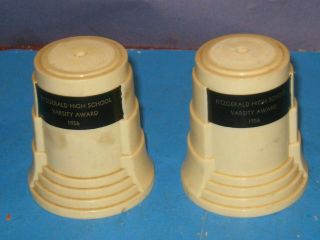 2 Vintage 1956 White Plastic Trophy Bases 3 1/2 " Tall 4w4