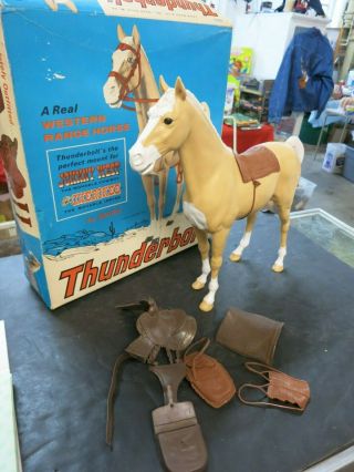 Johnny West Thunderbolt Palomino Horse,  Saddle Vintage 1965 Louis Marx Toy