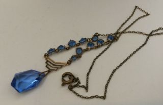 Art Deco Vintage Sapphire Blue Faceted Glass Open Back Bezel Paste Necklace