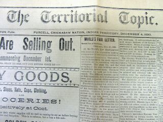 Rare 1890 Oklahoma Indian Territory Newspaper Sitting Bull Battle O Wounded Knee