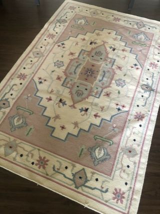 Vintage Handmade Geometric Tribal Blue/ Pink Area Rug Oriental Wool Carpet 4x6